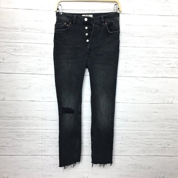 We The Free People Jeans Faded Black Zuri Ankle Mom Distressed Button Fly 25 - Picture 9 of 9